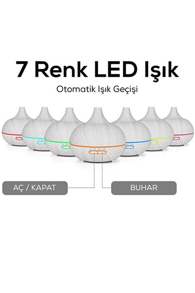 Aroma Difüzör Gece Işığı 7 Led Nemlendirici Kumandalı 550 ml Buhar Makinesi