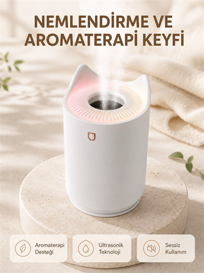 Aroma Difüzör Hava Nemlendirici Sessiz Çalışma LED Gece Lambası
