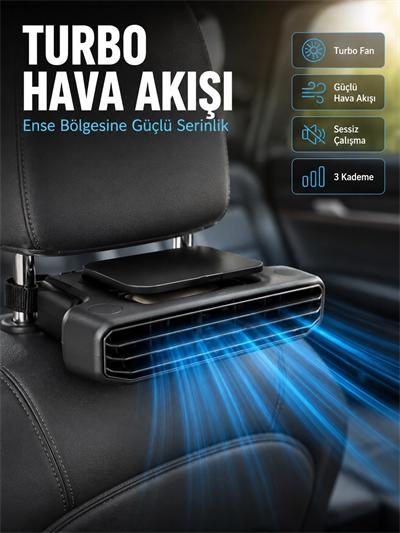 Aroma Hazneli Araç Koltuk Başlığı Fanı 5 Kademeli Güçlü Hava Akışı Sunan Soğutucu