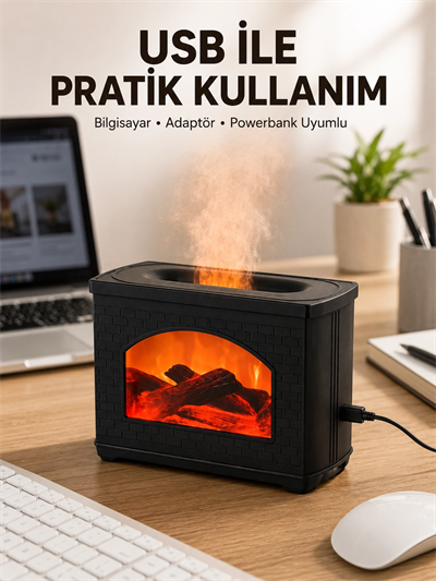 Aromaterapi Difüzör Ultrasonik Sessiz Nemlendirici USB Destekli