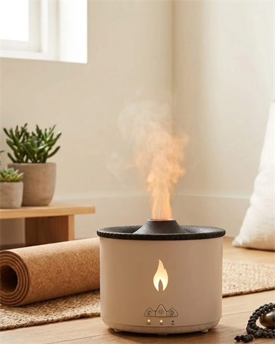 Aromaterapi Difüzörü Alev Efektli LED Işıklı Sessiz Hava Nemlendirici Otomatik Kapanma