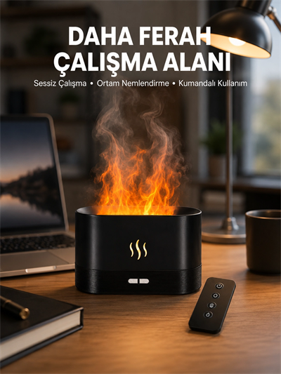 Aromatik Oda Kokusu Difüzörü Alev Tasarımlı LED Işıklı Nemlendirici Yeni Nesil