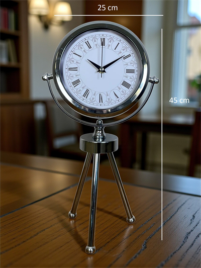 Asalet Krom Üç Ayaklı Metal Masa Saati