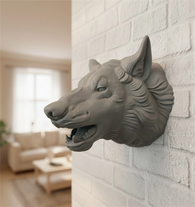 Asılabilir Gri Kurt Heykeli Ev Ofis Duvar Süslemesi Dekoratif