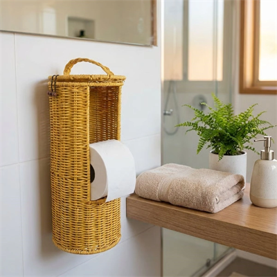 Askılı Plastik Rattan Tuvalet Kâğıdı Standı – Hasır Görünümlü, Kapaklı, Yedekli Wc Kâğıtlık, Banyo Ve Tuvalet İçin Dekoratif Organizer Bx40