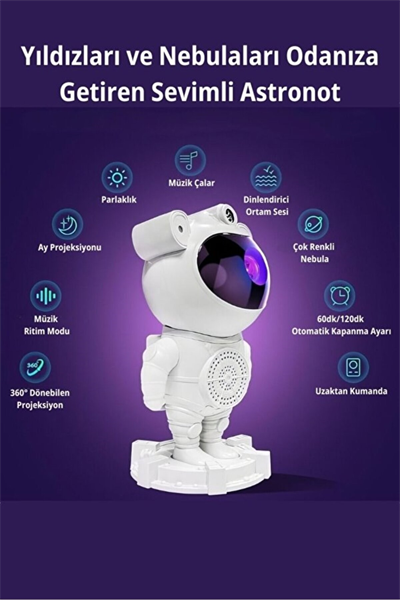 Astronot Bluetooth Hoparlör Bulutsusu Galax yAy Tavan Gökyüzü Projektör Zamanlayıcı Gece Lambası