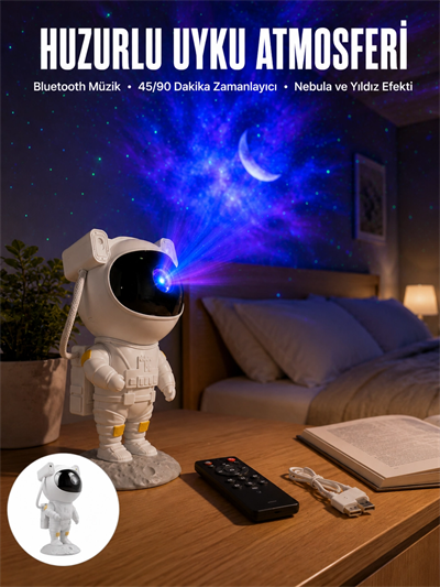 Astronot Görünümlü Projeksiyon Speaker Taşınabilir