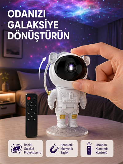 Astronot Şekilli Galaxy Projeksiyon Lambası Nebula Efektli Dekoratif Lamba