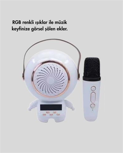 Astronot Tasarımlı Bluetooth Speaker ve Kablosuz Mikrofon Karaoke Seti