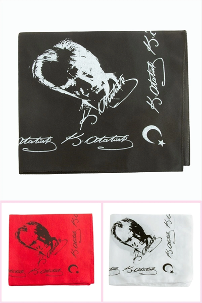 Atatürk İmzalı Desenli Keten Bandana 50*50