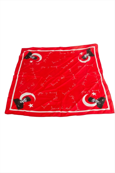 Atatürk İmzalı Zr Saten Fular 50*50 cm