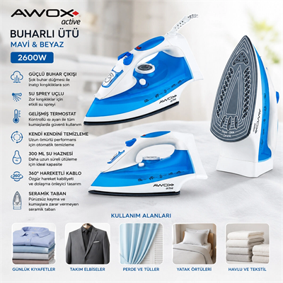 Awox Active Buharlı Ütü 2600 Watt Bx40
