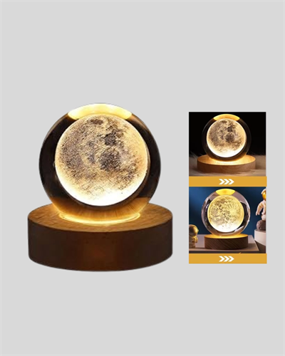Ay Temalı Kristal Küre Gece Lambası LED Aydınlatmalı Premium Dekor
