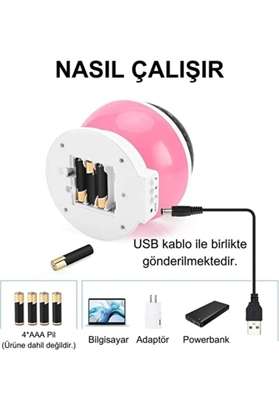 Ay ve Yıldızlı Gökyüzü Yansıtmalı Dönen Projeksiyon Gece Lambası- Çocuk Bebek Odası Pembe