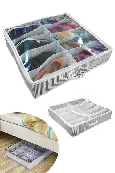 Ayakkabı Saklama Çantası 10 Bölmeli Shoes Under Ayakkabı Hurcu - Siyah Beyaz (3936)