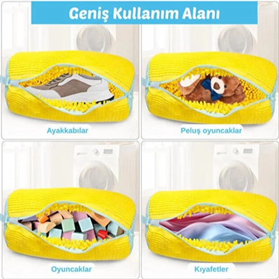 Mikrofiber Astarlı 1 Adet Ayakkabı Yıkama Torbası - Fermuarlı Spor Ayakkabı Koruyucu BX-313582