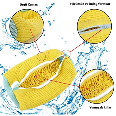 Mikrofiber Astarlı 1 Adet Ayakkabı Yıkama Torbası - Fermuarlı Spor Ayakkabı Koruyucu BX-313582