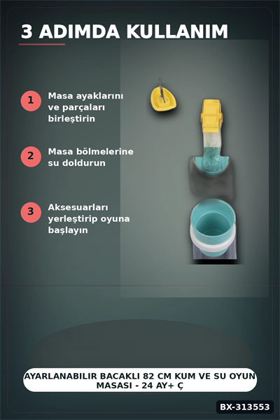 Ayarlanabilir Bacaklı 82 cm Kum Ve Su Oyun Masası - 24 Ay+ Çocuklar İçin Çift Bölmeli BX-313553