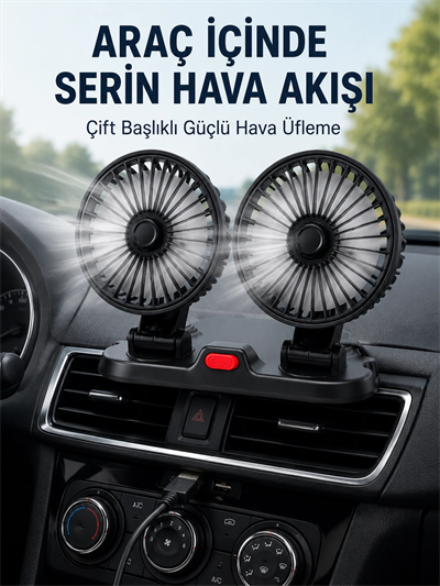 Ayarlanabilir Çift Başlıklı Sessiz Araç İçi Vantilatör
