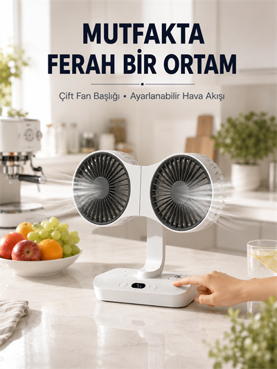 Ayarlanabilir Çift Fan Başlıklı Şarjlı Masa Vantilatörü