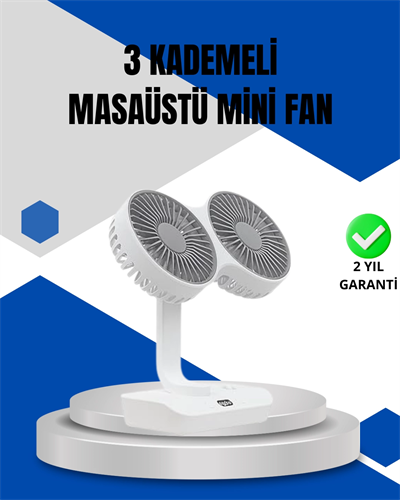 Ayarlanabilir Hızlı Çift Başlıklı Masaüstü Fan – Gece Lambalı Serinletici