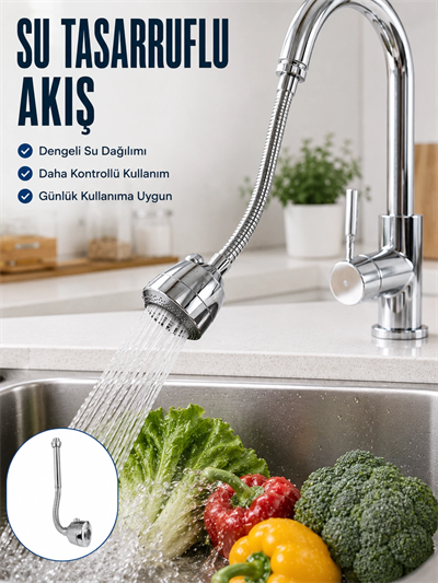 Ayarlanabilir Musluk Başlığı Esnek Spiral Hortumlu Lavabo Uzatma Aparatı