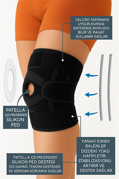 Ayarlanabilir Patella Destekli Ligamentli Menüsküs Çapraz Bağ Koruma Spor Koşu İçin Silikonlu Dizlik