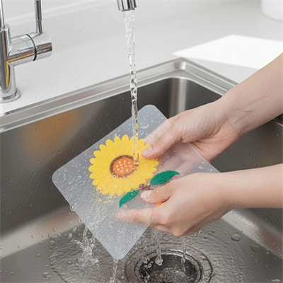 Ayçiçeği Tasarımlı Gider Koku Önleyici – Silikon Lavabo Gider Matı Bx40
