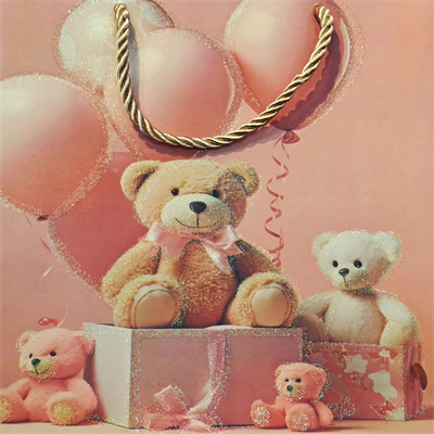 Ayıcık Desenli Pembe Küçük Boy Karton Hediye Çantası