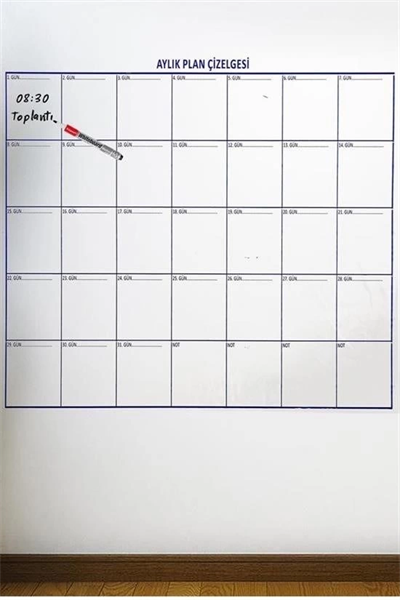 Aylık Planlayıcı Manyetik Duvar Stickerı Takvim Plan Çizelgesi - Ürün Boyutları: 110 cm x 100 cm