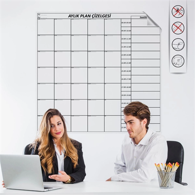 Aylık Planlayıcı Manyetik Duvar Stickerı Takvim Plan Çizelgesi Bx40