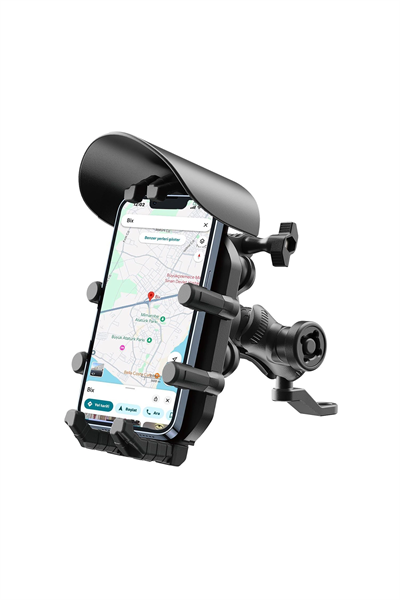 Ayna Bağlantılı Güneş Ve Yağmur Korumalı 360° Derece Ayarlanabilir Motosiklet Telefon Tutucu
