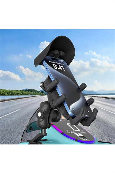Ayna Bağlantılı Güneş Ve Yağmur Korumalı 360° Derece Ayarlanabilir Motosiklet Telefon Tutucu