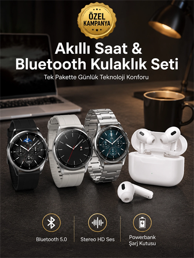Aynalı Bluetooth Kulaklık Yeni Nesil Akıllı Saat Titreşimli Nabız Ölçer Spor Modları