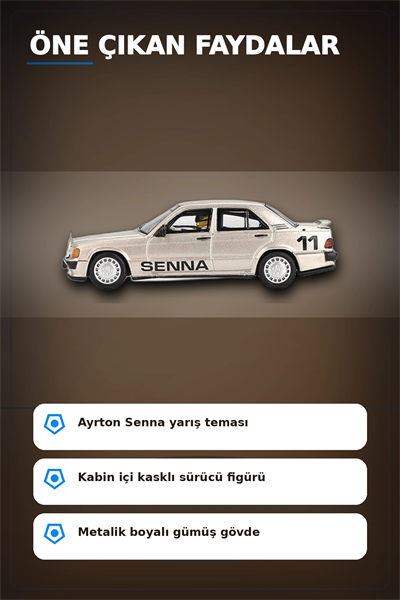 Ayrton Senna Logolu 1/64 Diecast Mercedes 190E Model Araba - Blisterli Paket BX-313360