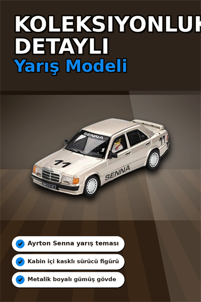 Ayrton Senna Logolu 1/64 Diecast Mercedes 190E Model Araba - Blisterli Paket BX-313360
