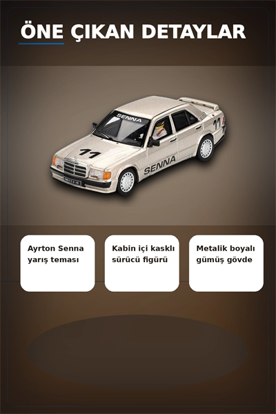 Ayrton Senna Logolu 1/64 Diecast Mercedes 190E Model Araba - Blisterli Paket BX-313360