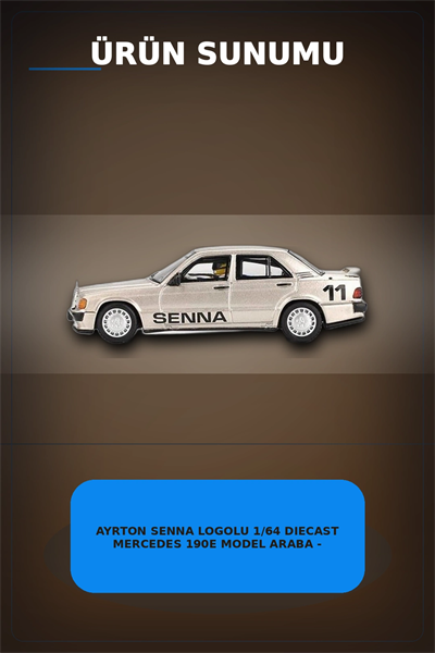 Ayrton Senna Logolu 1/64 Diecast Mercedes 190E Model Araba - Blisterli Paket BX-313360