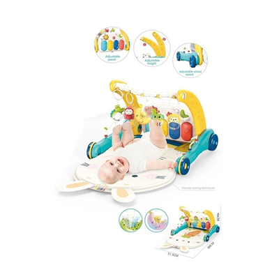 BIB6015 -Vardem Piyanolu 2 in 1 Bebek Yürüteci ve Tavşan Desenli Mavi Oyun Halısı