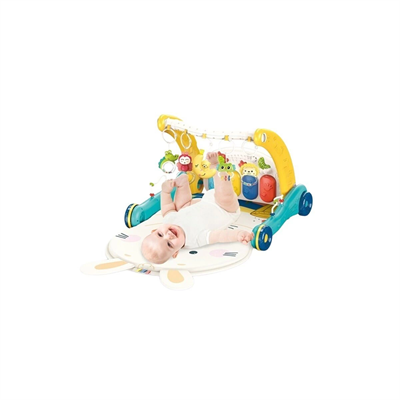 BIB6015 -Vardem Piyanolu 2 in 1 Bebek Yürüteci ve Tavşan Desenli Mavi Oyun Halısı