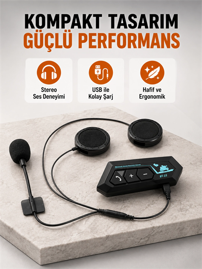 BT22 Kablosuz Kask Kulaklığı – Bluetooth 5.0, Intercom, Su Geçirmez ve Uzun Ömürlü Batarya Yeni Nesil
