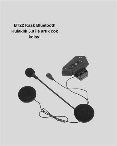 BT22 Kask Bluetooth Kulaklık 5.0 – Suya Dayanıklı, Gürültü Önleyici, Uzun Pil Ömürlü