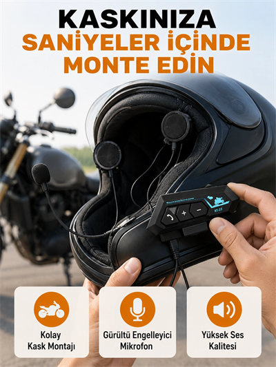 BT22 Kask İçi Bluetooth Kulaklık Hızlı Eşleşme ve Gürültü Önleyici Mikrofon Yeni Nesil