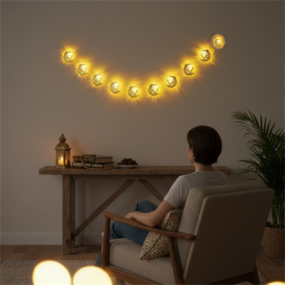 BUFFER® 10 Adet Sarkıtlı Ramazan Hilal Üstü Cami Temalı LED Işık – Pilli 2 Metre Ramazan Süsü, İslami Dekorasyon, Ev ve Mekanlar İçin Dekoratif Ortam