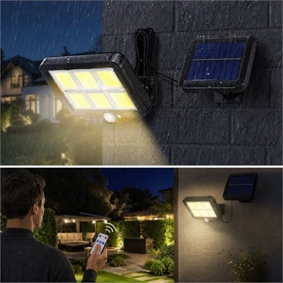 BUFFER® 160 LED Solar Bahçe Aydınlatması, 6lı Güneş Panelli LED Lamba, 5 Metre Kablolu ve Kumandalı