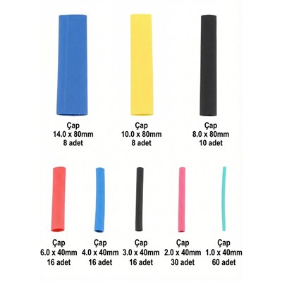BUFFER® 164 Parça Isı ile Daralan Makaron Seti – Elektrik Kablo İzolasyon & Koruma Kılıfı, Renkli Shrink Tube Set