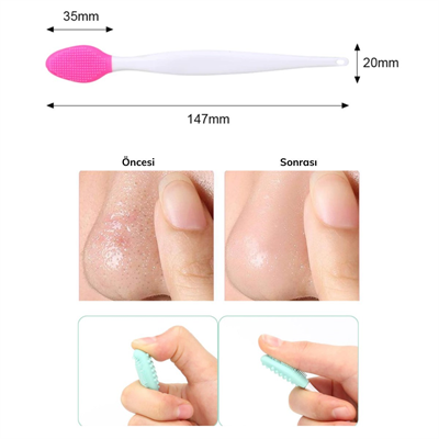 BUFFER® 2 Adet Dudak Fırçası Peeling Etkili Gözenek  Siyah Nokta Temizleyici Akne Giderici Çift Yönl