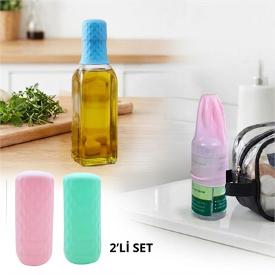 BUFFER® 2 Adet Silikon Şişe Kapağı – Seyahat Tipi Sızdırmaz Elastik Şampuan, Losyon ve Parfüm Şişesi Koruyucu