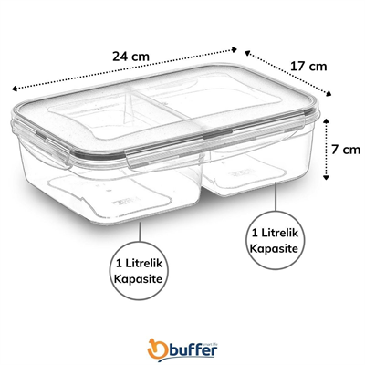BUFFER® 2 Bölmeli 1+1 Litre Kilitli Kapaklı Erzak Saklama Kabı LC-525