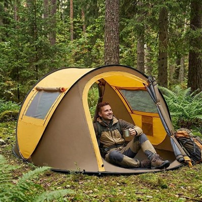 BUFFER® 2 Kişilik Vagon Tipi Yarı Otomatik Kamp Çadırı – Çift Kapılı, Çift Pencereli, Hafif Taşınabilir Outdoor Doğa Çadırı 220x120x90 cm